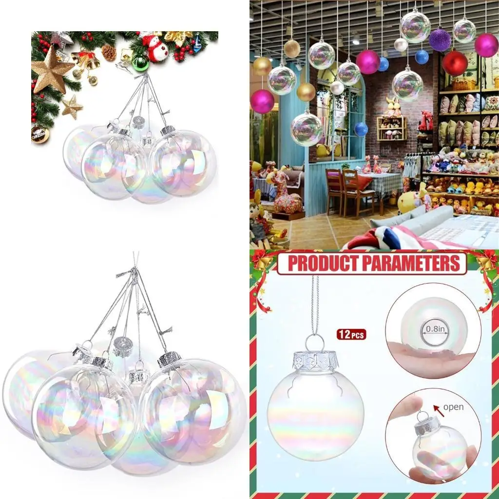

G6KF Rainbow Color Ornaments Balls 12Pcs Clear Christmas Balls Mini Ornaments