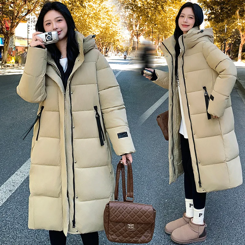 2026 Fashion Down Winter Cotton-padded Jacket Men Women Couple Clothes Long Parkas Thicken Warm Tops Hooded Overcoat Loose Coats