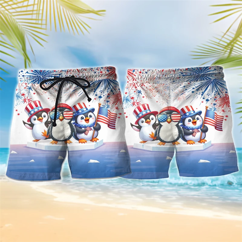 

Милые пляжные шорты с рисунком пингвина для мужчин, модные забавные летние детские шорты с 3D принтом животных, повседневные плавки большого размера