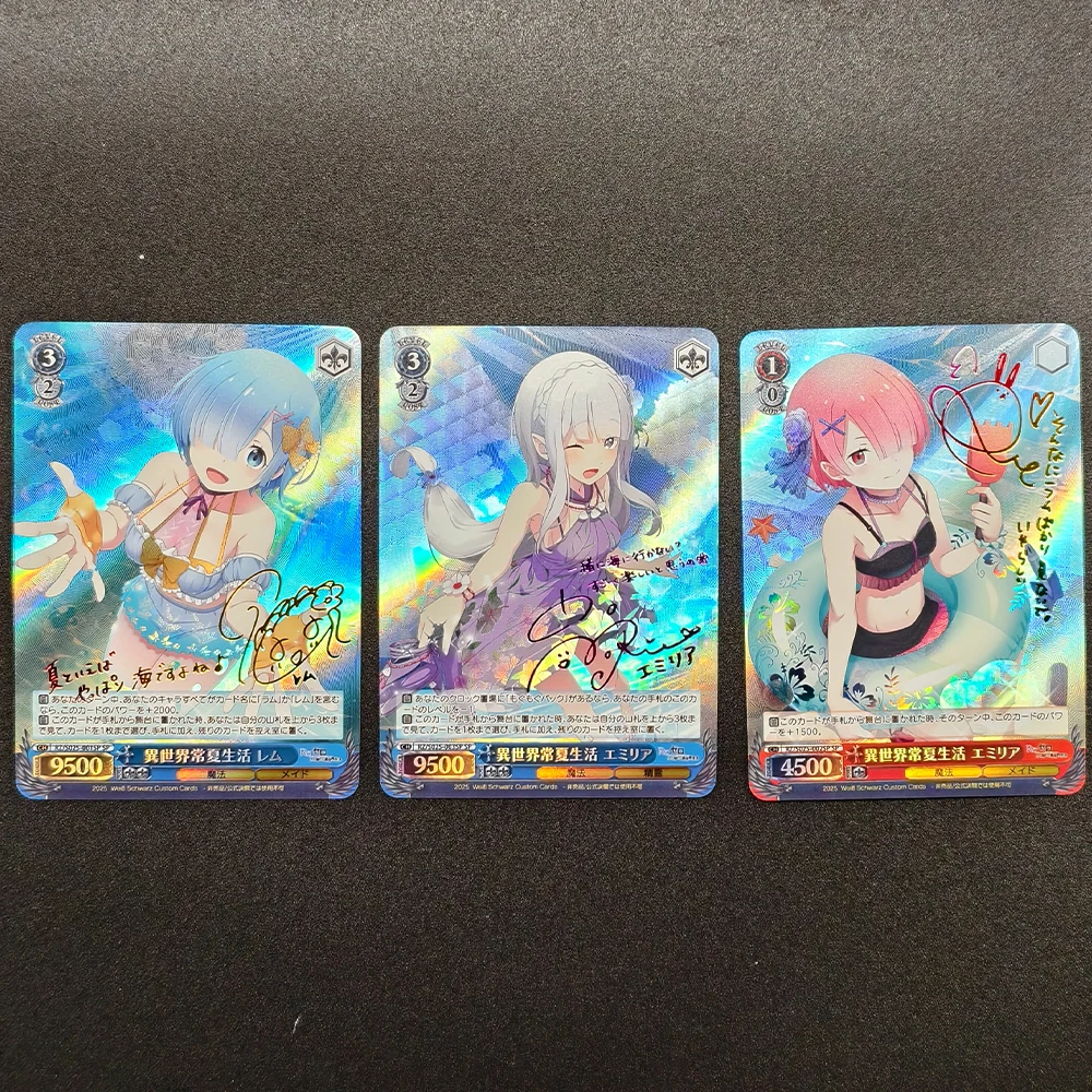 

3 шт./компл. Weiss Schwarz Waifu аниме коллекционная карта Rem Lam Emilia подпись карта преломляющий цвет вспышка текстурированные подарки для детей