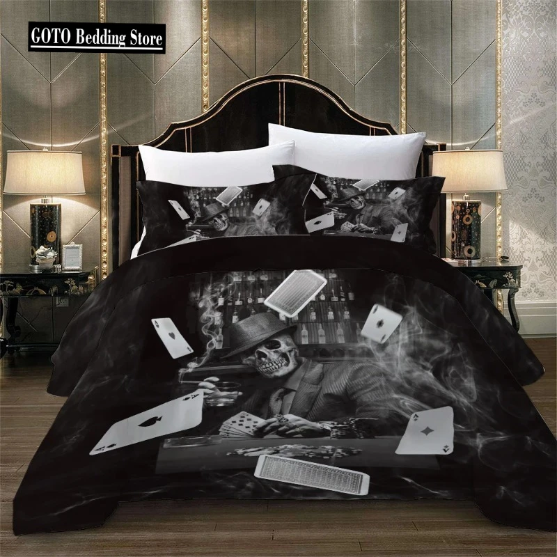 

Bed Set Black Poker Skulls Bed Comforter Originality Sugar Skull California King Bedding Sets EU 240x220cm Double 200x200cm New