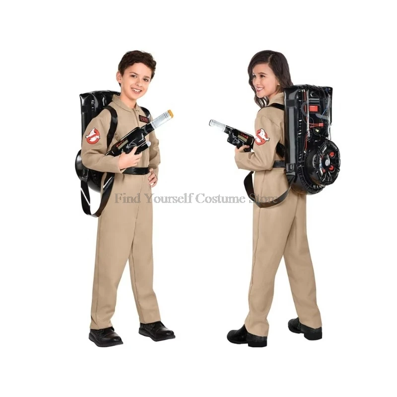 Halloween Children Father Ghostbusters Costumes Themed Cosplay Halloween Uniform Jumpsuit with Bag Ideal for Adults and Kids