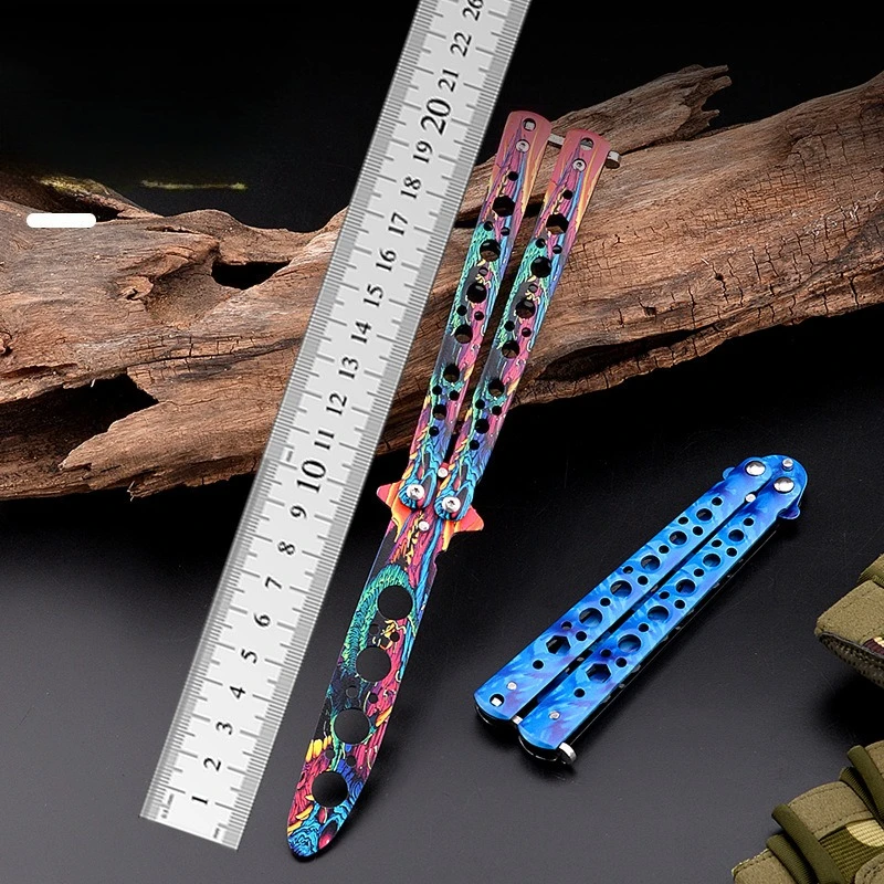 

Stainless Steel CSGO Butterfly Trainer - 4-Hole Folding Practice Knife Unsharpened Balisong for Flipping Training