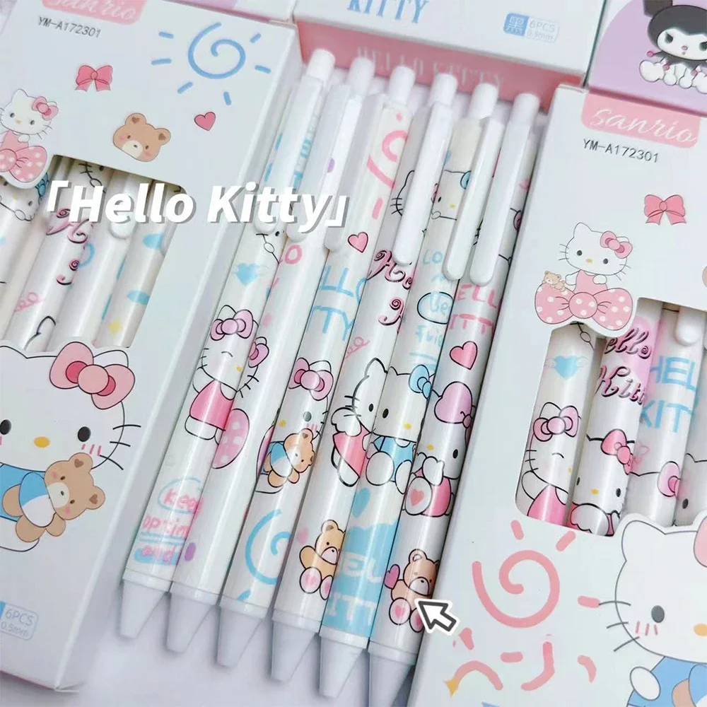 Sanrio Hello Kitty 6pcs Gel Pen Set 0.5mm Y2k Kuromi Melody Cartoon student Pens Black Stationery Supplies