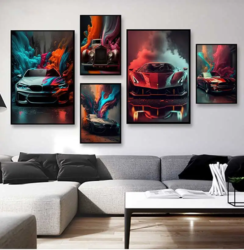 Classic Colorful Modern Futuristic Cars Canvas Panting Cool Supercar Posters and Prints Wall Art for Living Room Boys Home Decor