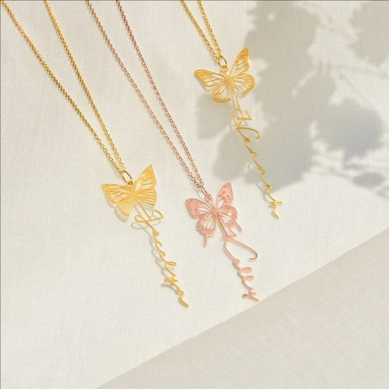 

Qitian Dainty Birth Butterfly Name Necklace Personalized Name Necklace Custom Gold Name Jewelry Birthday Gift For Her Mom Gift