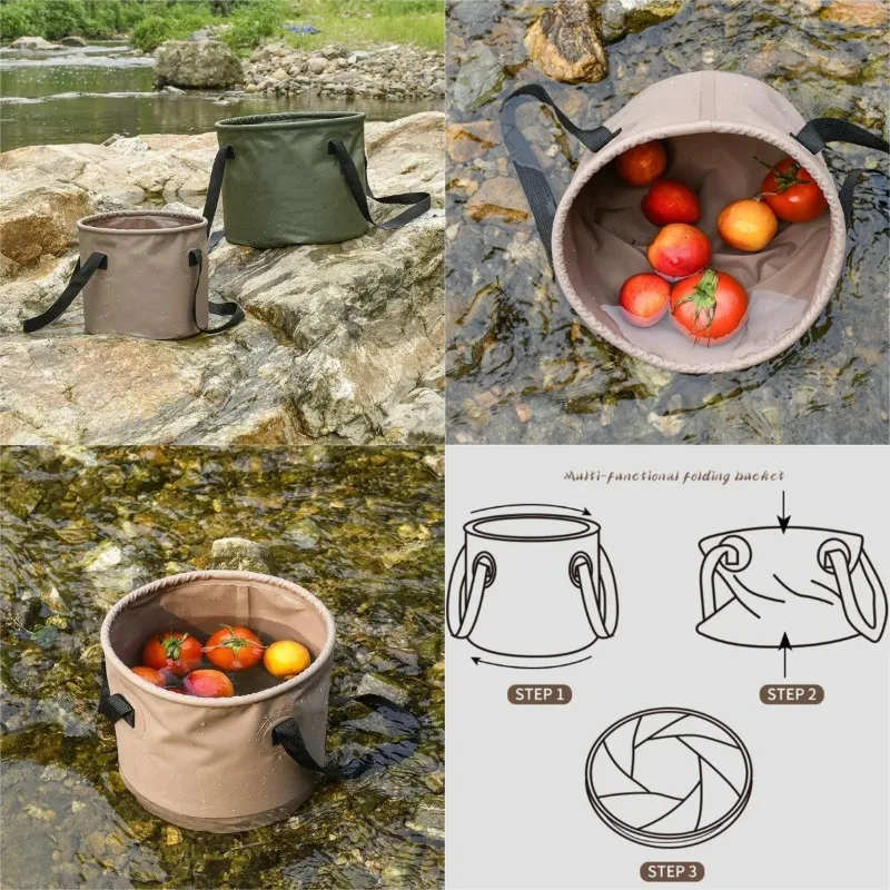 التخييم في الهواء الطلق للطي دلو متعدد الوظائف سعة كبيرة المحمولة دلو صيد تخزين تلسكوبي تخزين المياه دلو