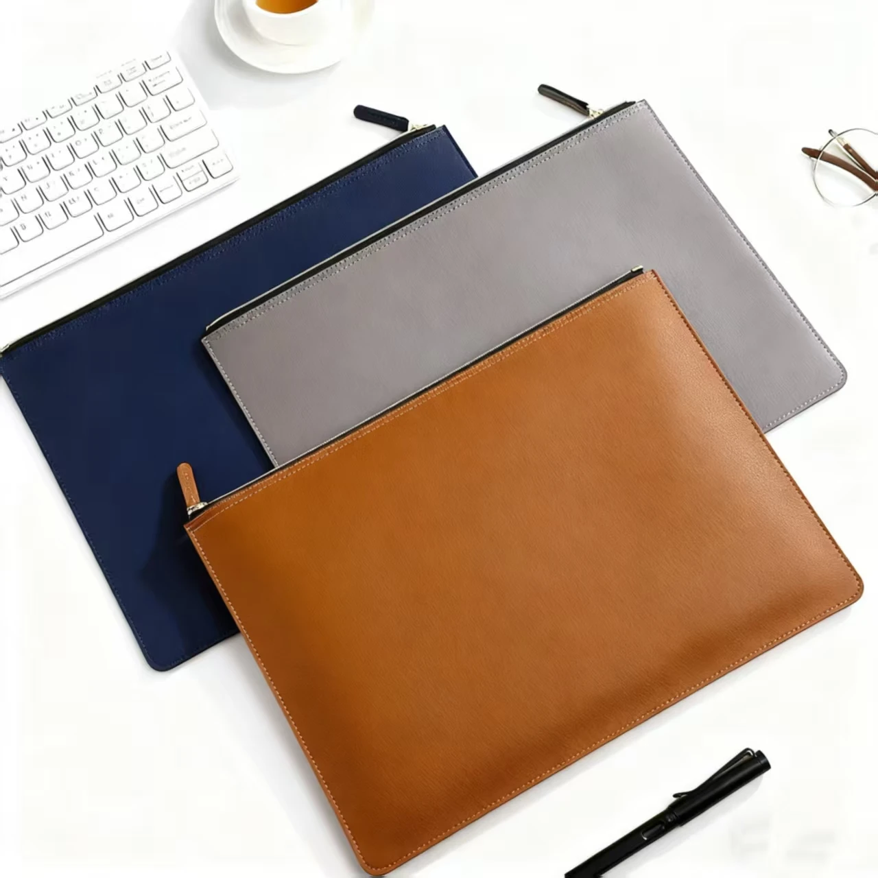 حافظة مستندات جلدية تنفيذية: منظم بسحاب مقاس A4 ممتاز - هدية مثالية للشركات للمحترفين والعملاء