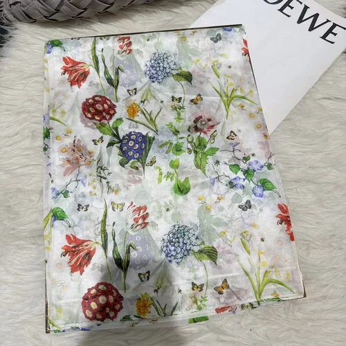 BYSIFA-bufanda de seda para mujer, chal largo con patrón Floral, azul y verde, accesorios para primavera y otoño, 100%