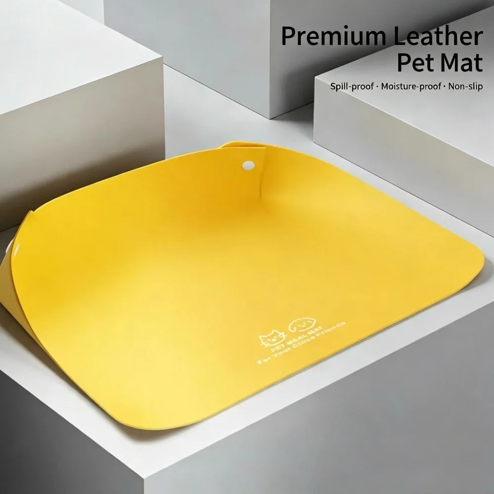 Pet Feeding Mat PU Leather Semi‑Enclosed Thick Non‑Slip Waterproof Oil‑Resistant Bowl Pad Random Color for Cat Dog Daily Eating Supplies