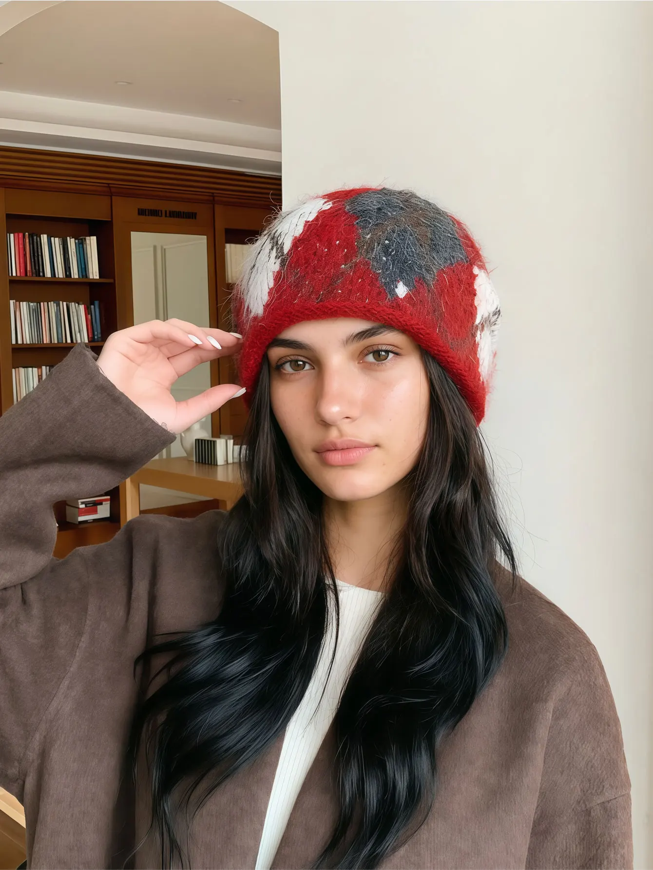1PC  2026 Autumn-Winter New Style Versatile Casual Knitted Hat with Ear Flaps, Retro Anti-Chill Diamond Plaid Yarn Hat