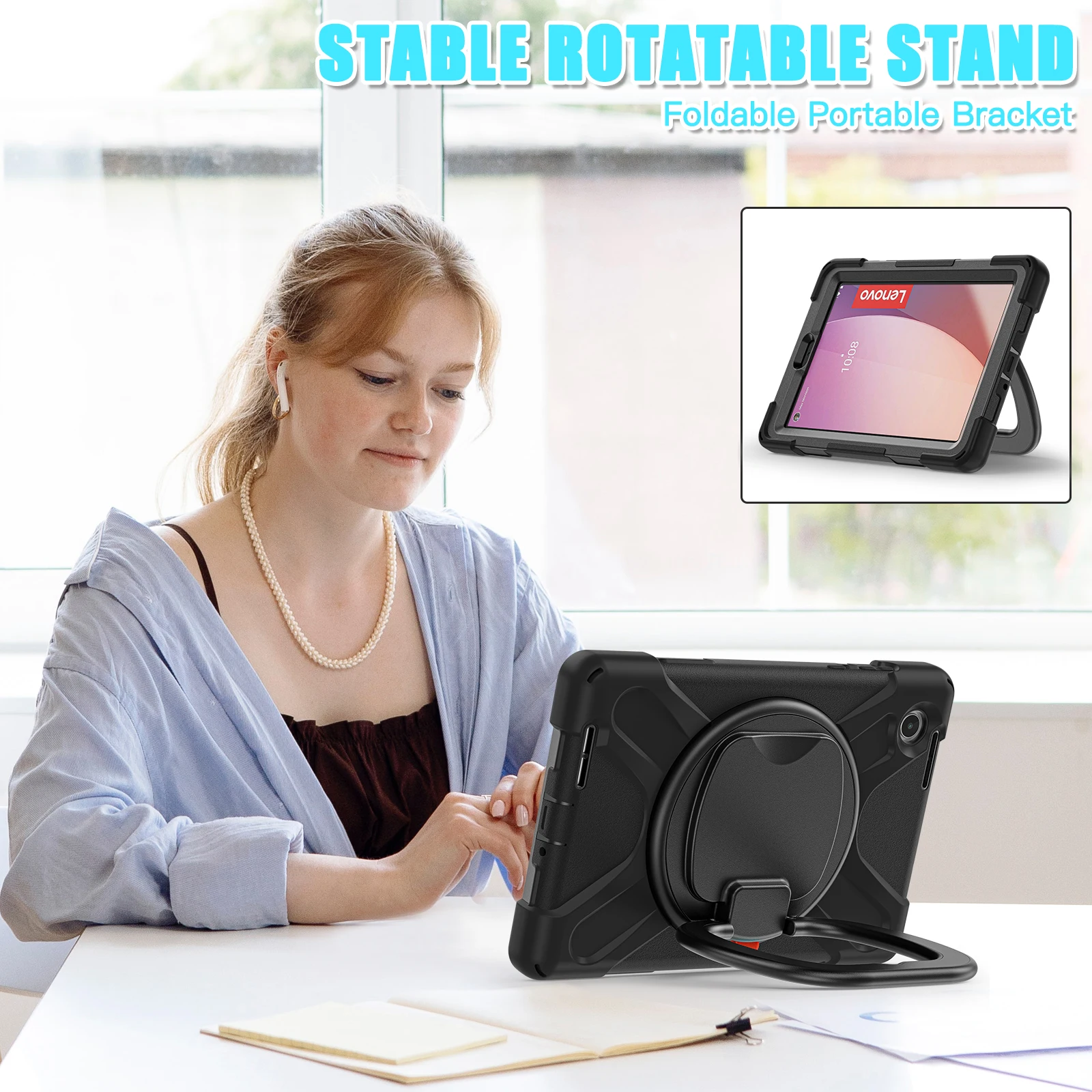 Stand Case For Lenovo Tab M8 4th Gen 2024 2023 TB300 TB301 FU XU Heavy Duty Cover With 360 Rotatable Handle Grip Shockproof Capa
