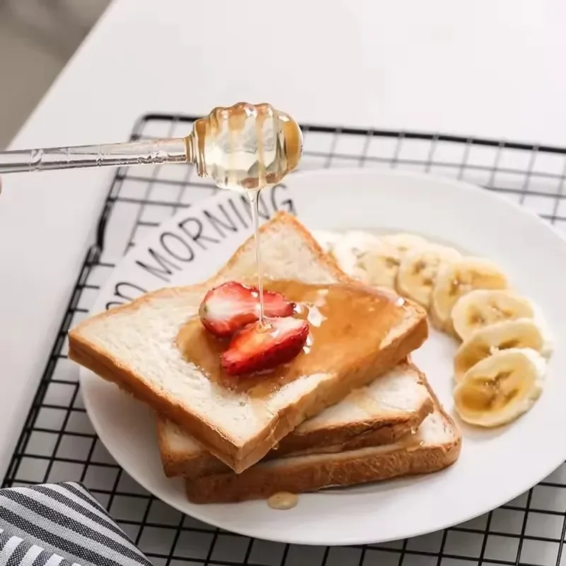 Transparent Glass Honey Dipper Stick Durable Syrup Dispenser Stick Coffee Stirrer for Honey Jar Kitchen Accessories