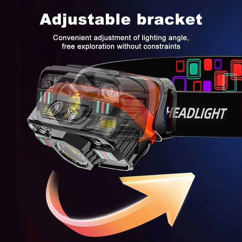 USB Rechargeable Headlamp Portable Motion Sensor Headlight Camping Flashlight Head Light Torch Lamp With Built-in Battery