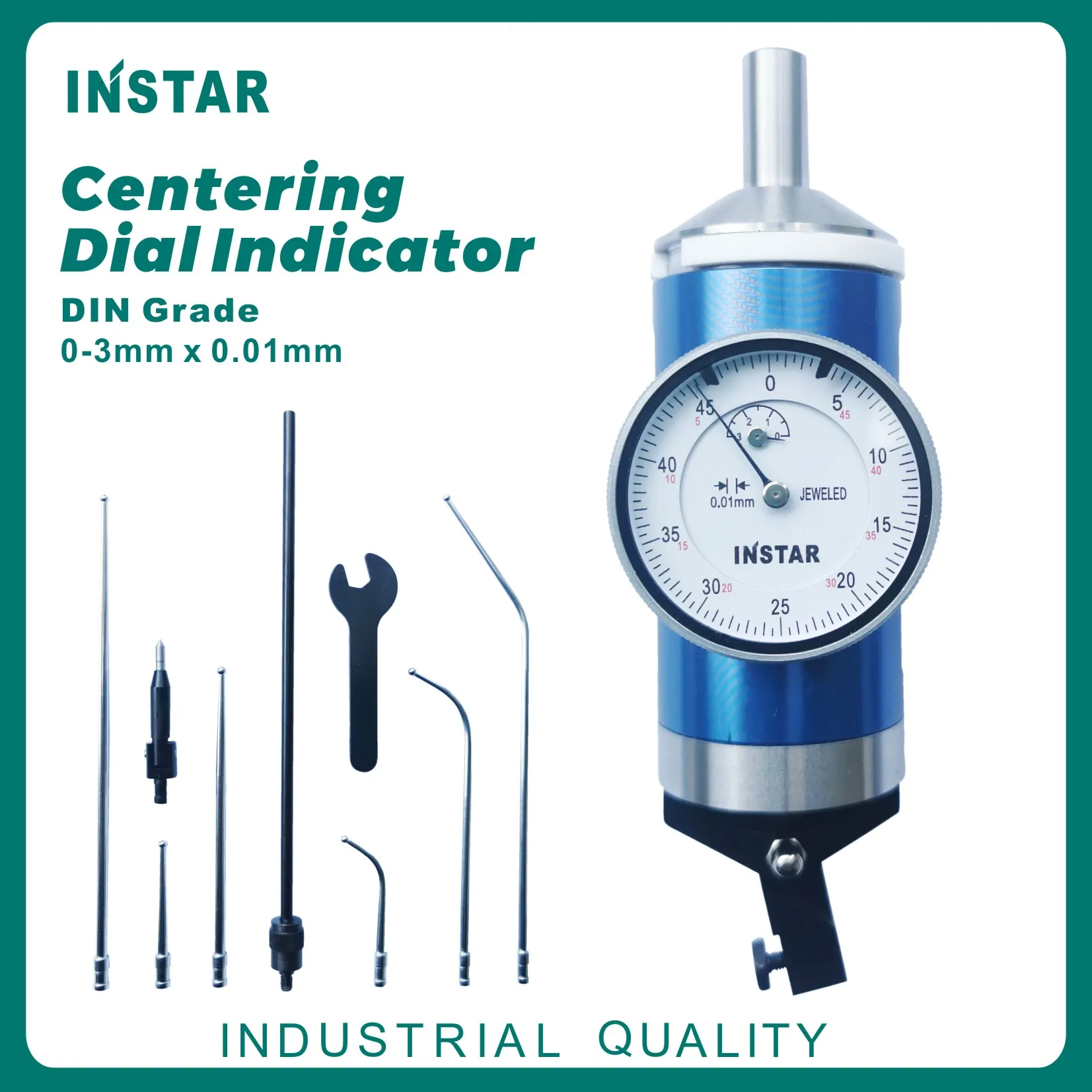 INSTAR Coaxial Centering Dial Test Indicator 0-3mm x 0.01mm DIN Standard Industrial Quality Dial Gage