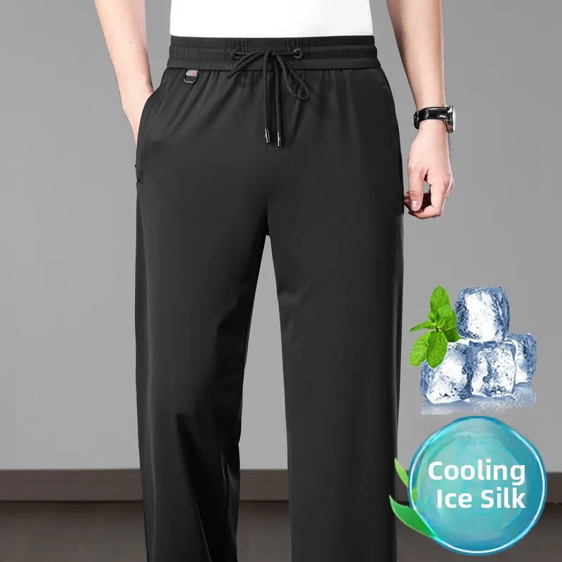 

Новые мужские повседневные брюки из ледяного шелка 2024 года: тонкие, свободные, прямого кроя, быстросохнущие, летние, спортивные, длинные, модные, городские, стильные