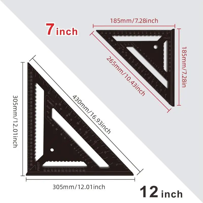 Triangle Ruler 7Inch 12inch Measurement Tool Plastic Carpenter Tools Square Angle Ruler Woodworking Tools Try Square Triangular