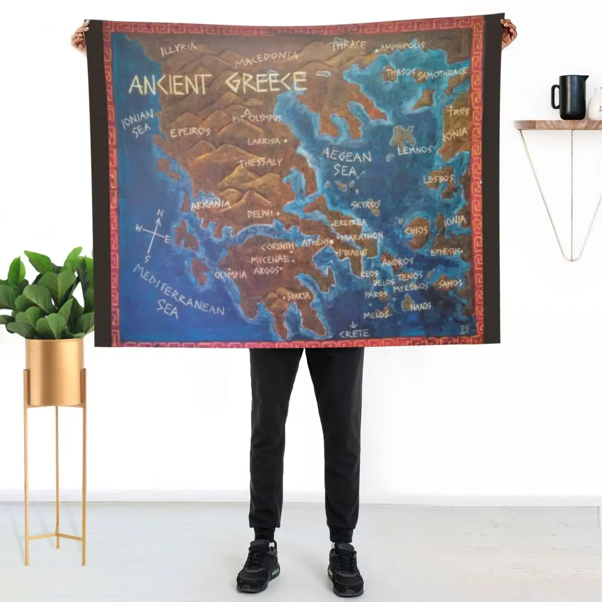 Map of Ancient Greece Throw Blanket Long Lasting Soft Plush Blanket for Daily Use