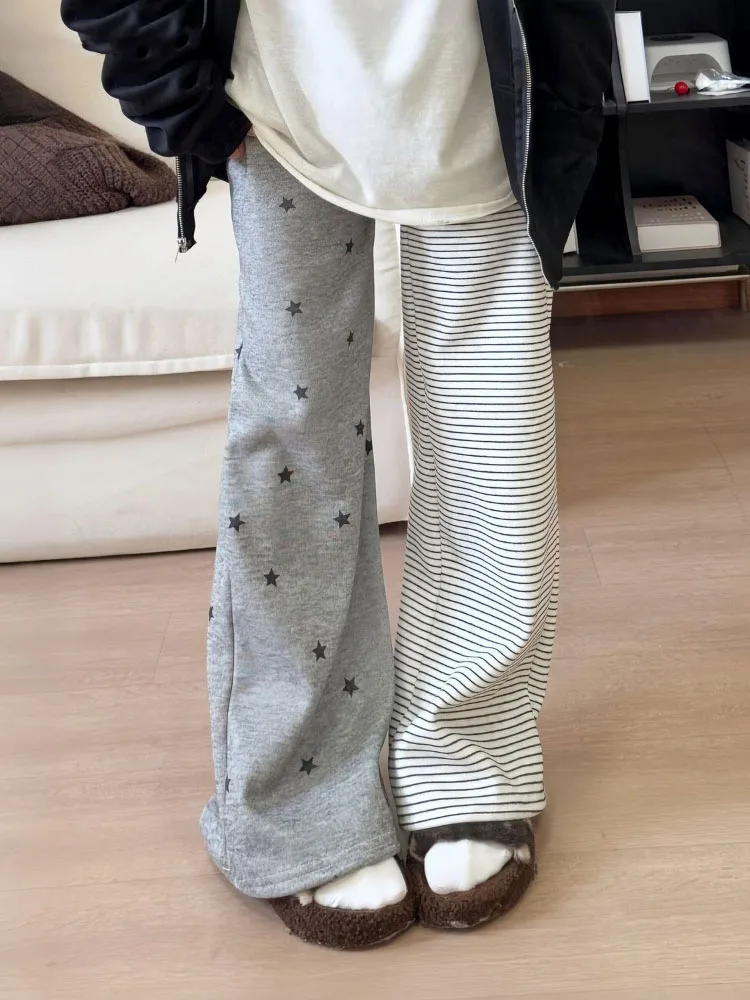 

Брюки Harajuku с контрастными вставками и аппликациями, широкие, свободные, в стиле гранж, повседневные, Y2K, эстетика Y2K, женские прямые брюки, панталоны