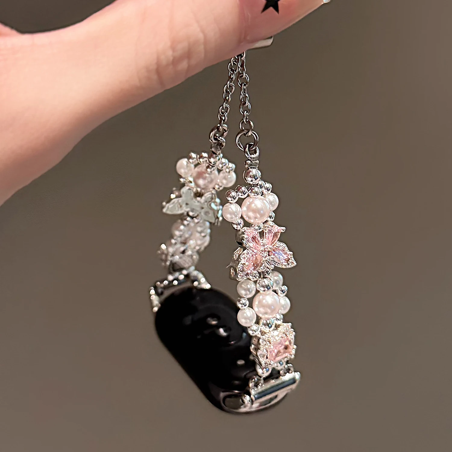 

Two tone butterfly pearl bracelet for Xiaomi Band 10 8/9 Pro girl strap for Huawei Band 8/9/10 Fit34 universal 18/20mm high-end