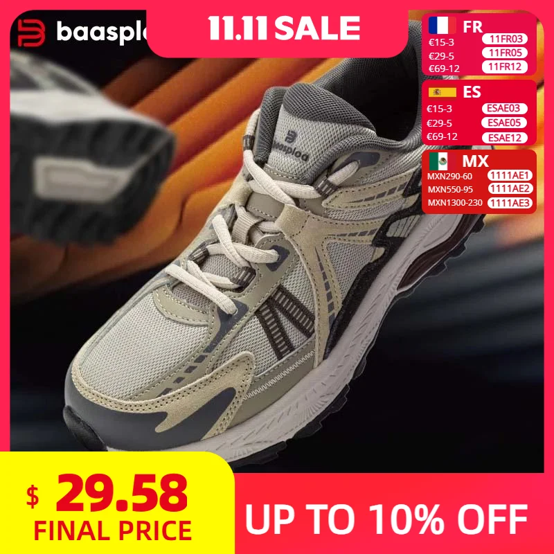 

Baasploa New Men Running Shoes Outdoor Casual Lightweight Breathable Sneakers Male Cushioning Non-Slip Vintage Sports Shoes