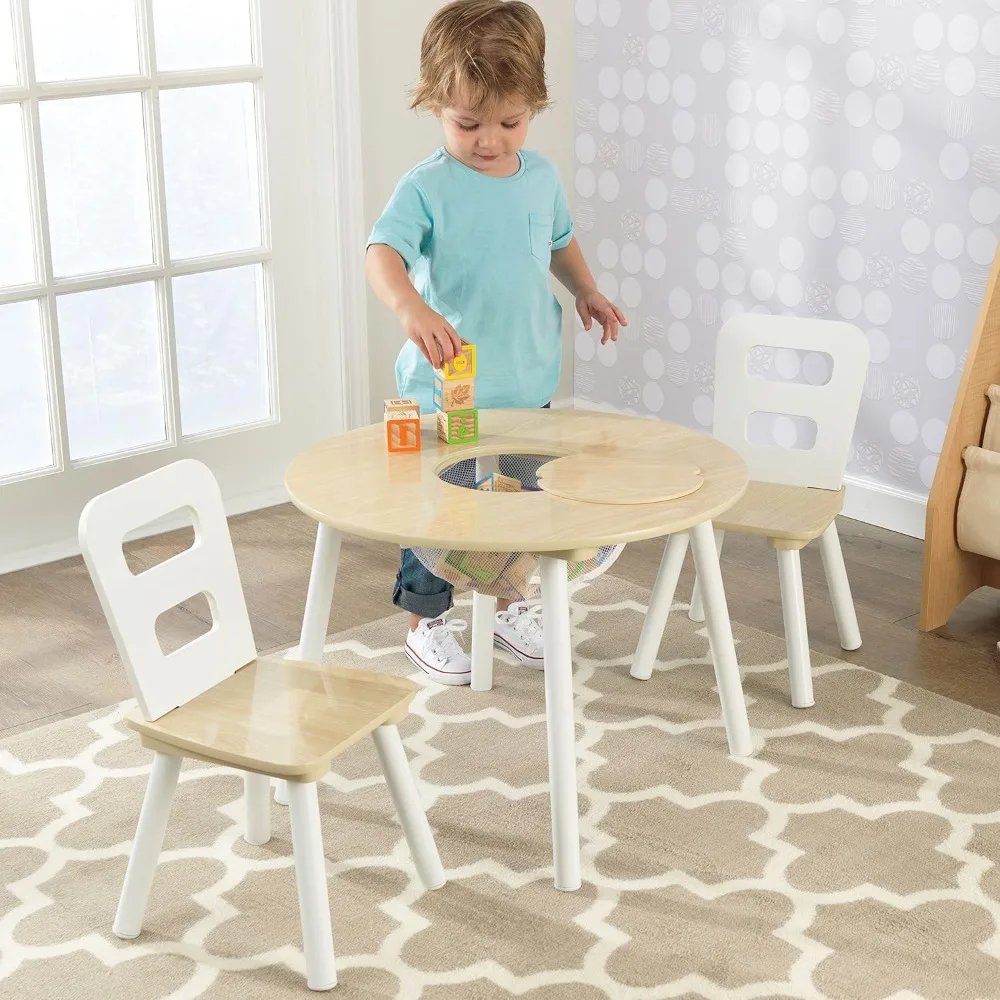 Wooden Kids Table & 2 Chairs Set with Storage Bag, Natural White Color, Perfect for Ages 3-6 Playroom