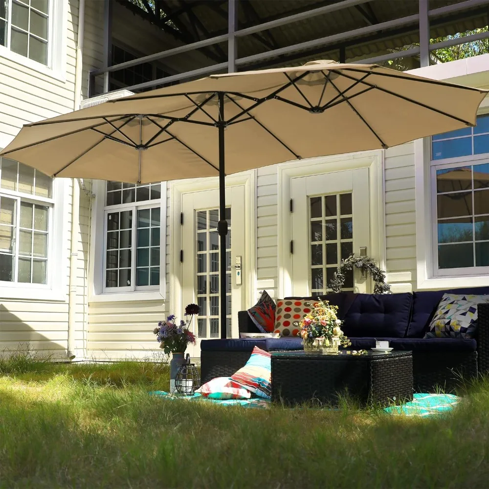 

15ft Large Patio Umbrella with Base, Double-sided Outdoor Umbrellas, Rectangular Patio Umbrella