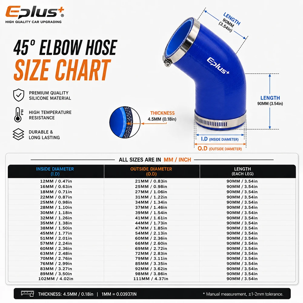 Universal Blue Silicone Tubing Hose 45 Degrees Pipe Coupler Car Intake Turbo Intercooler Silica Gel Hose Connector with Clamps