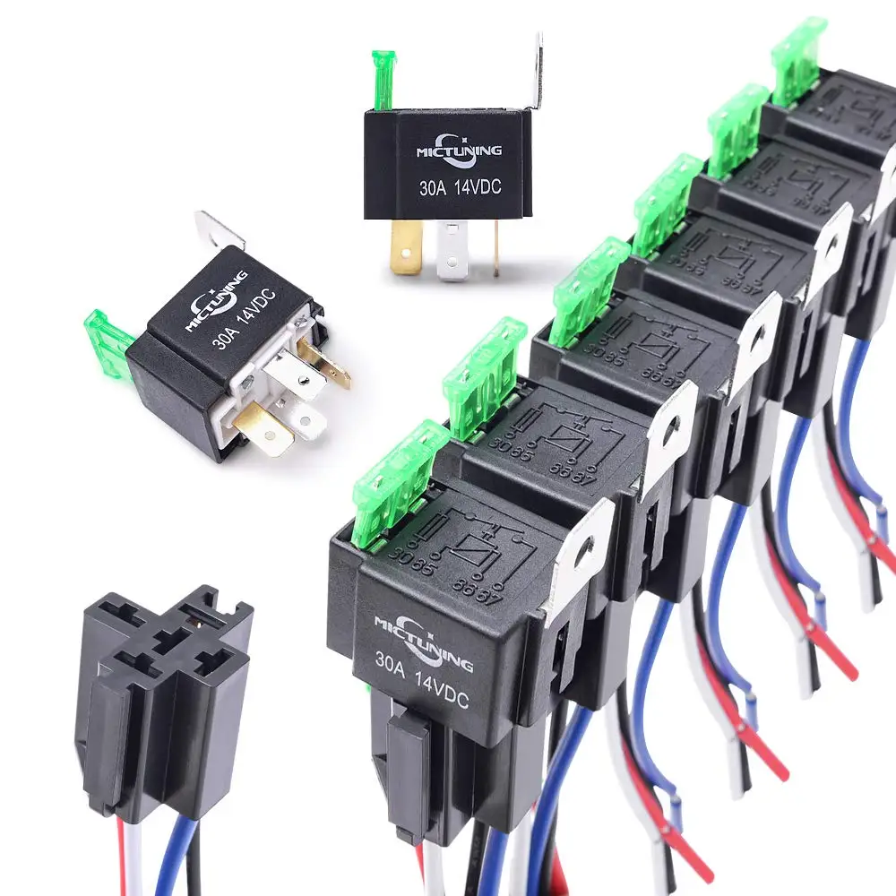 MICTUNING Pack Of 6 5-Pin Fuse Relay Electric Automotive Relay With 14AWG Wires Car Relays On/Off Switch Control Wiring Harness