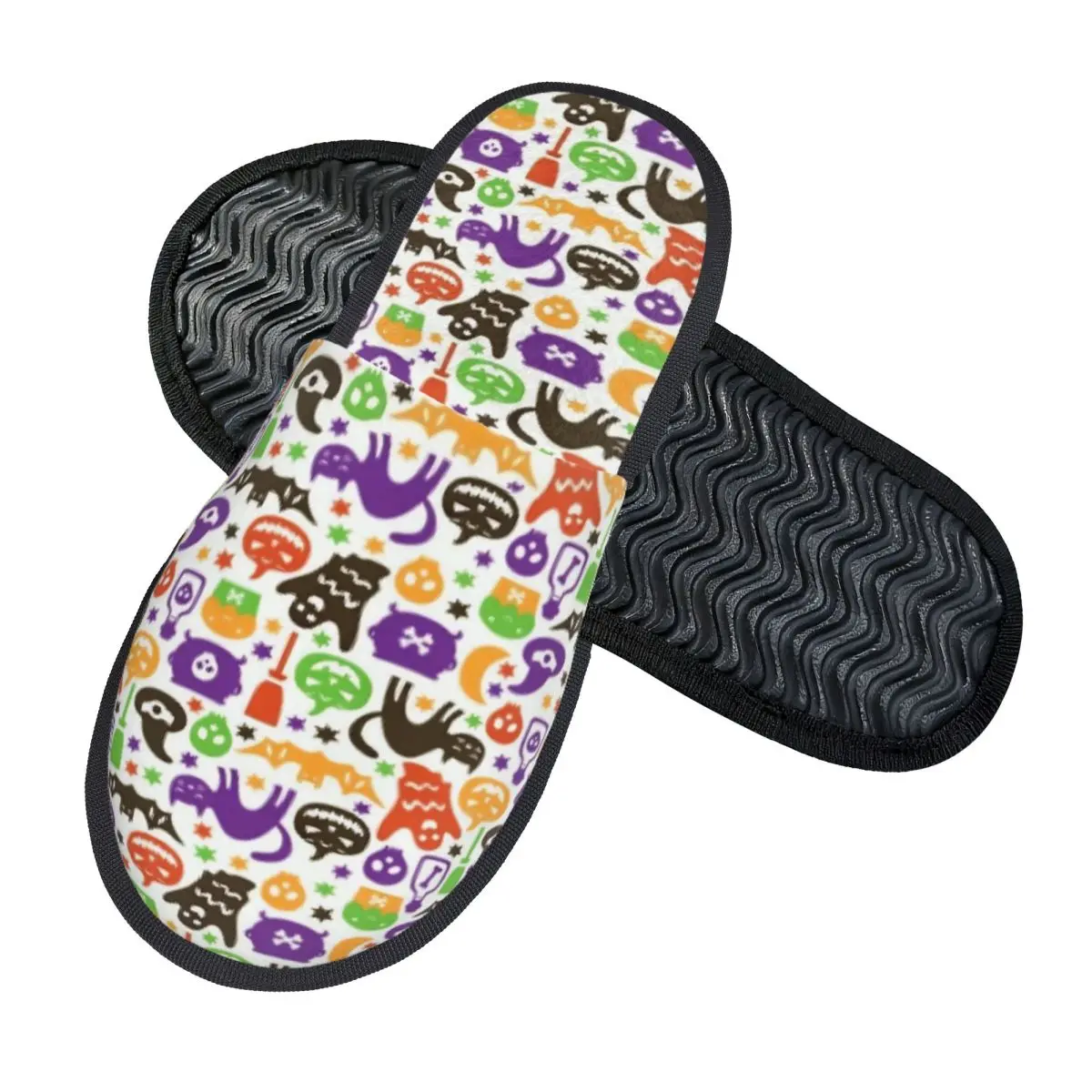 Halloween Ghost Pumpkin Spooky Trick Or Treat Witch Home Cotton Slippers Indoor Cozy Household Fur Slippers Slides Anti-skid