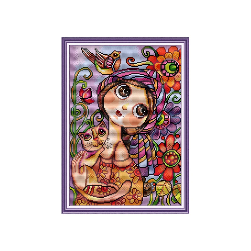 Big-eyed girl cross stitch kit aida 14ct 11ct count print canvas stitches needlework embroidery handmade