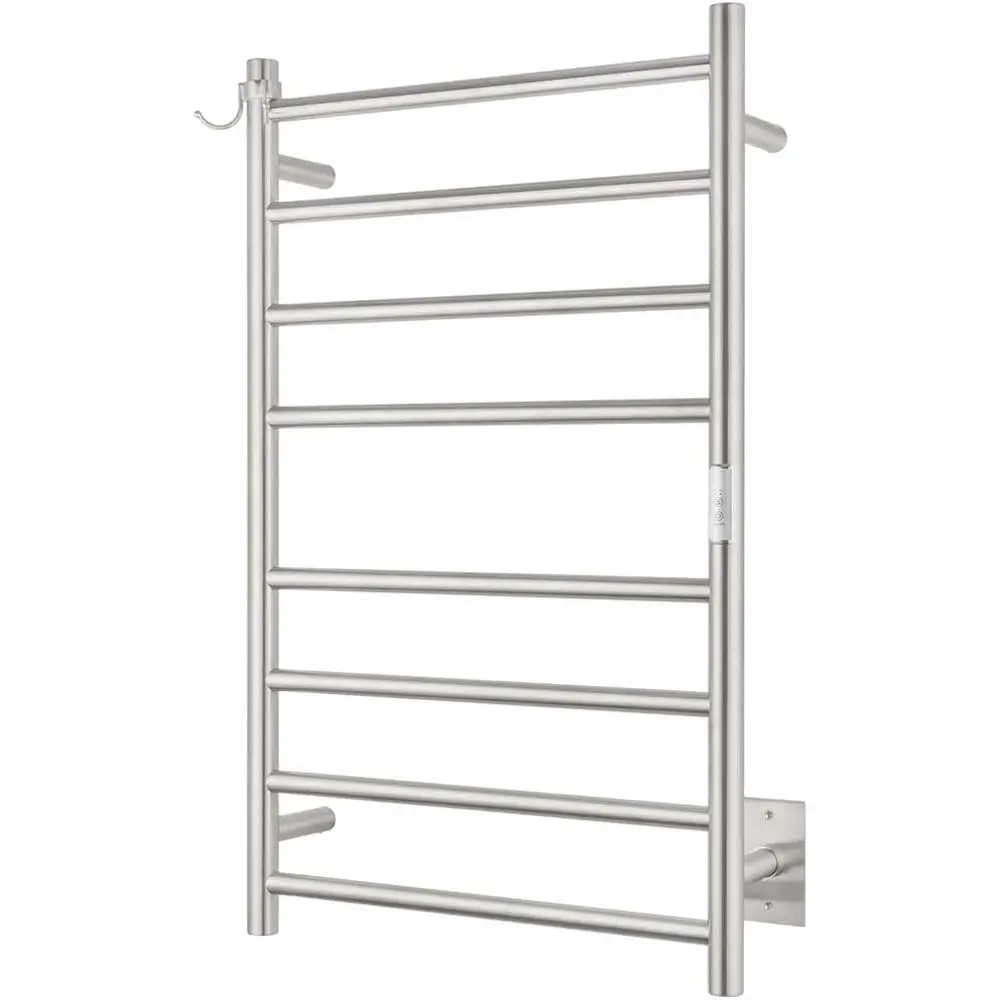 

8-Bar Wall-Mounted Towel Warmer with Plug-in & Hardwired Options, Brushed Stainless Steel, 21 W x 34 H