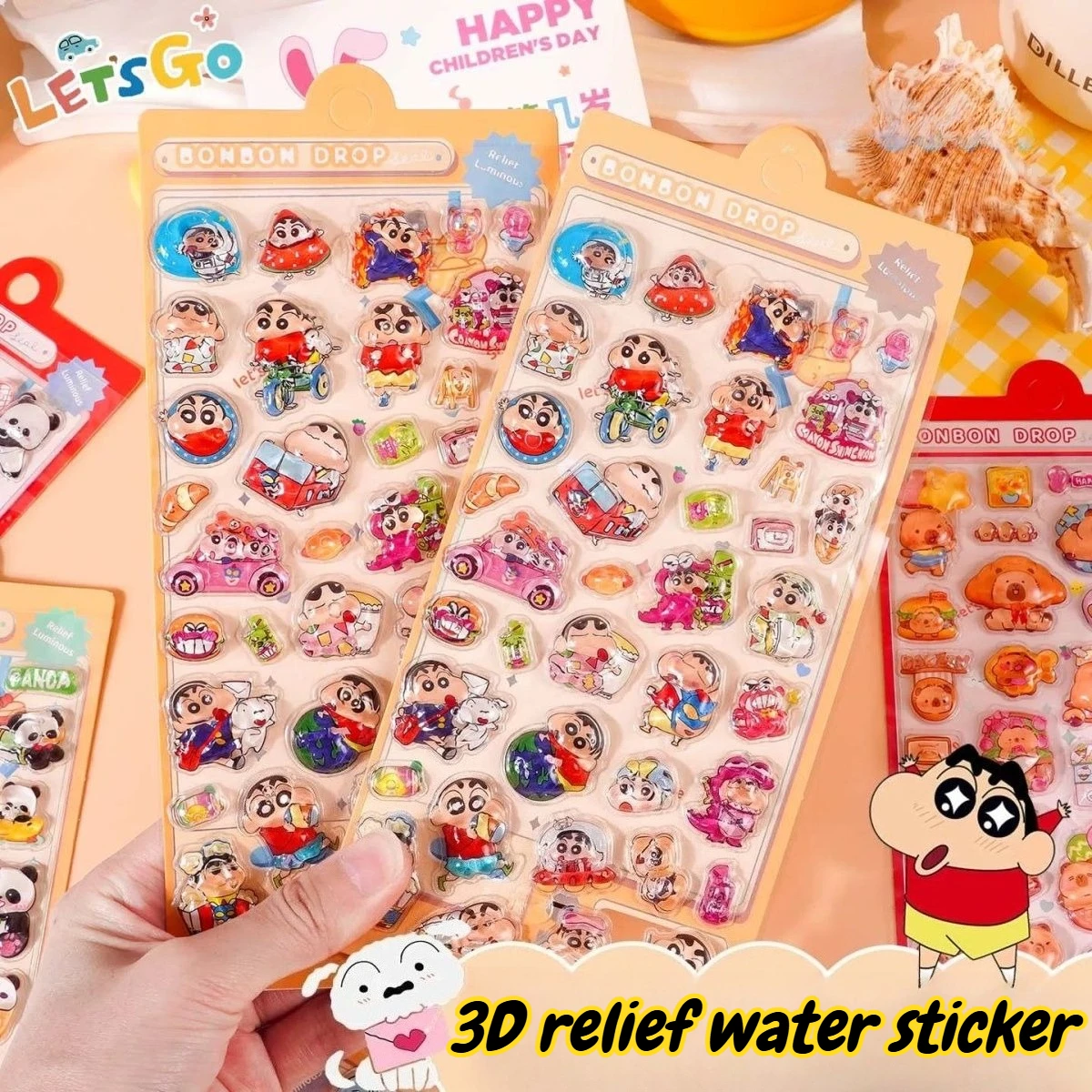 Kawaii تلوين شين تشان الكرتون 3D PET الإغاثة المياه ملصق لطيف DIY قضية الهاتف المحمول لاصقة تزيين
