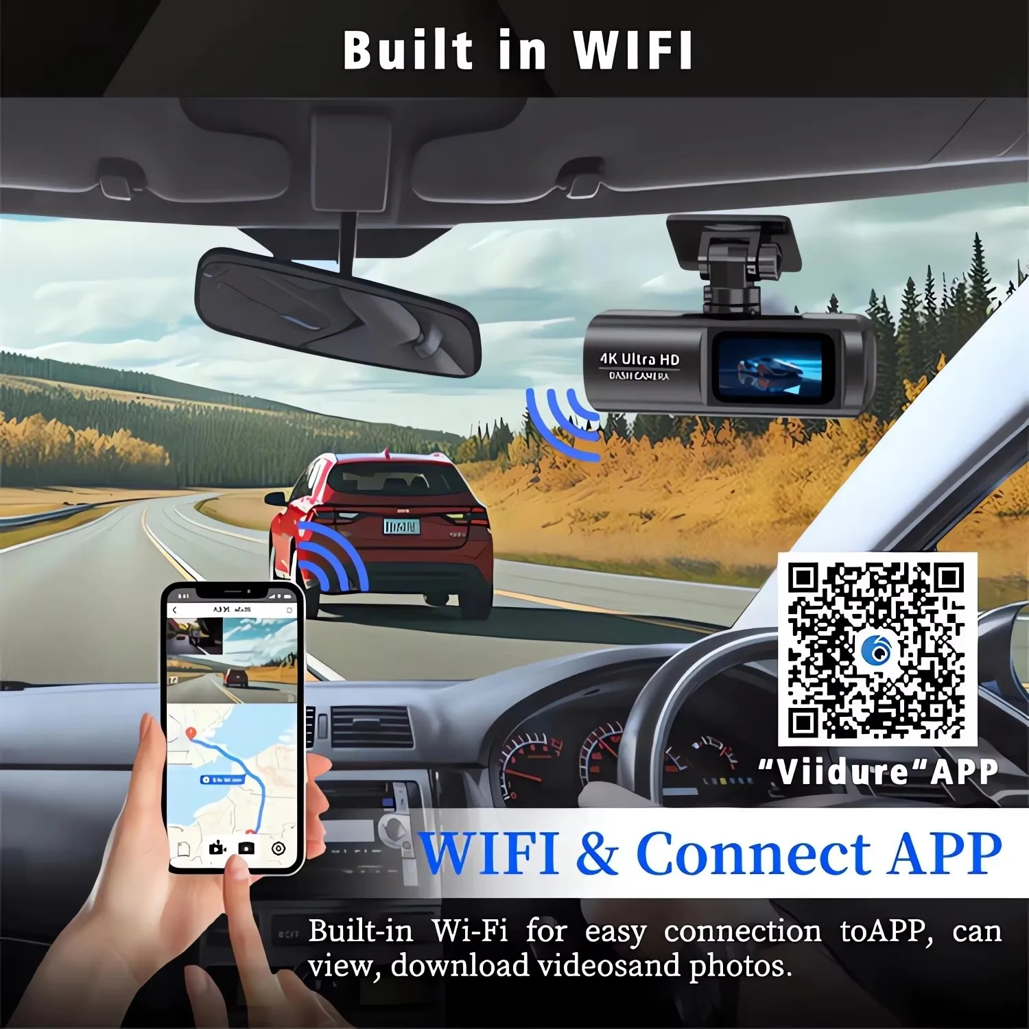 4K UHD Dash Cam WiFi UHD 3840*2160P Car DVR For Car Surveillance Cameras Video Recorders Dashcam 24H Parking Monitor Black Box