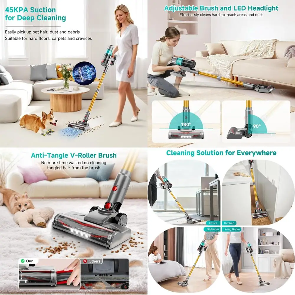 

Powerful 550W 45KPA Cordless Stick Vacuum Cleaner, Lightweight 6-in-1 for Home, Pet Hair, Carpets & Hard Floors - Green