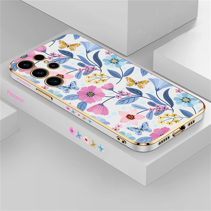 Fashion Flower Phone Case For Samsung Galaxy S23 Ultra S22 S21 Plus S20 fe S10 NOTE 20 10 8 9 Shockproof Soft Silicone Cover