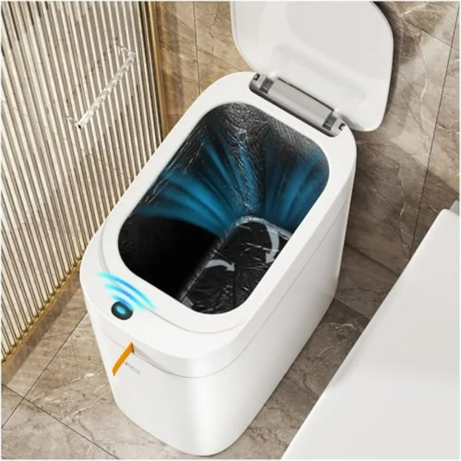 

Smart Bathroom Trash Can 3.5 Gallon Rechargeable Motion Sensor Waterproof Automatic Garbage Can with Suction Bag Feature in Whi
