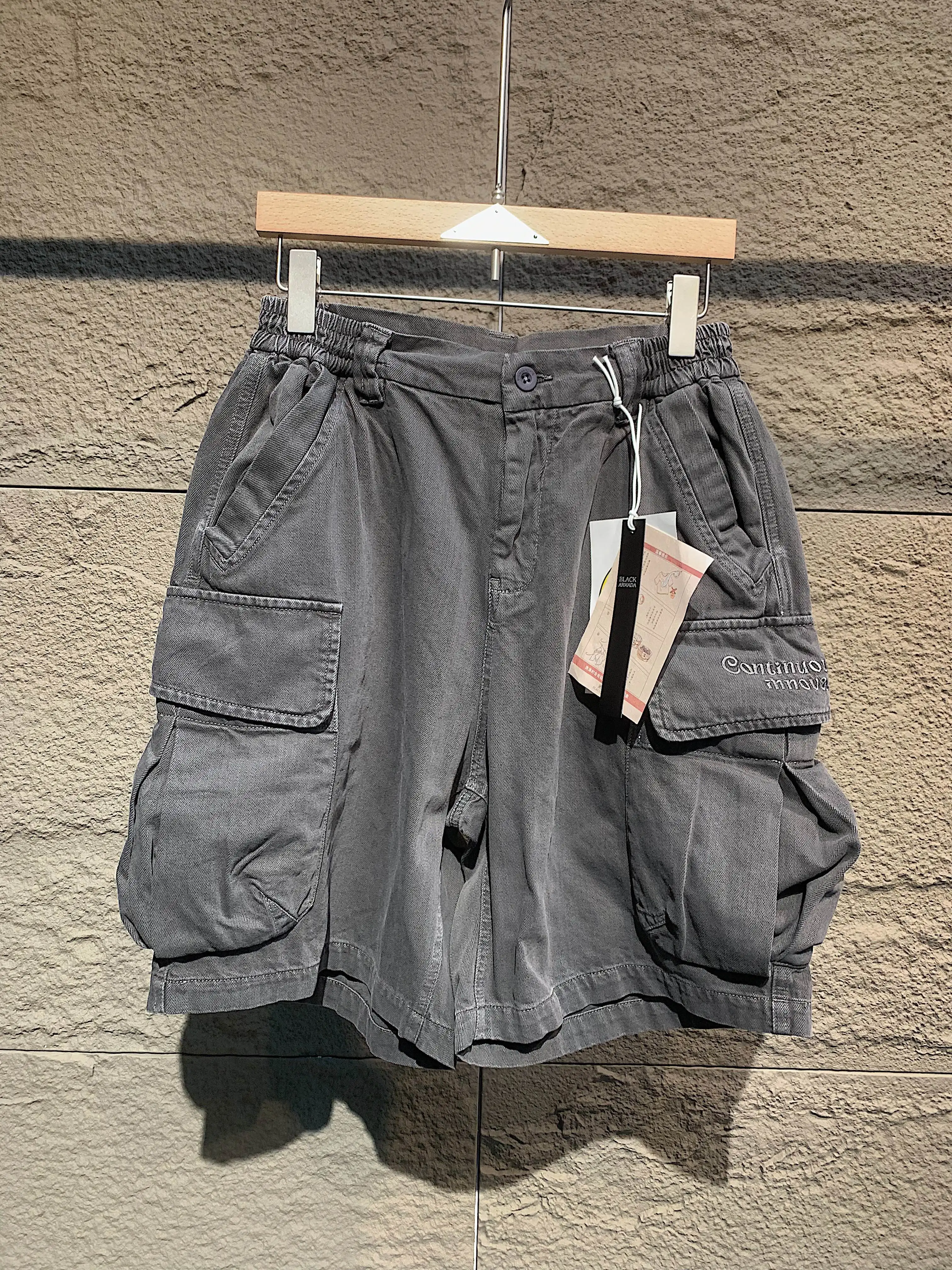 Niche Designer Style ~ Summer Worn Looking Washed-out Color Retro Workwear Multi-Pocket Couple plus Size Shorts