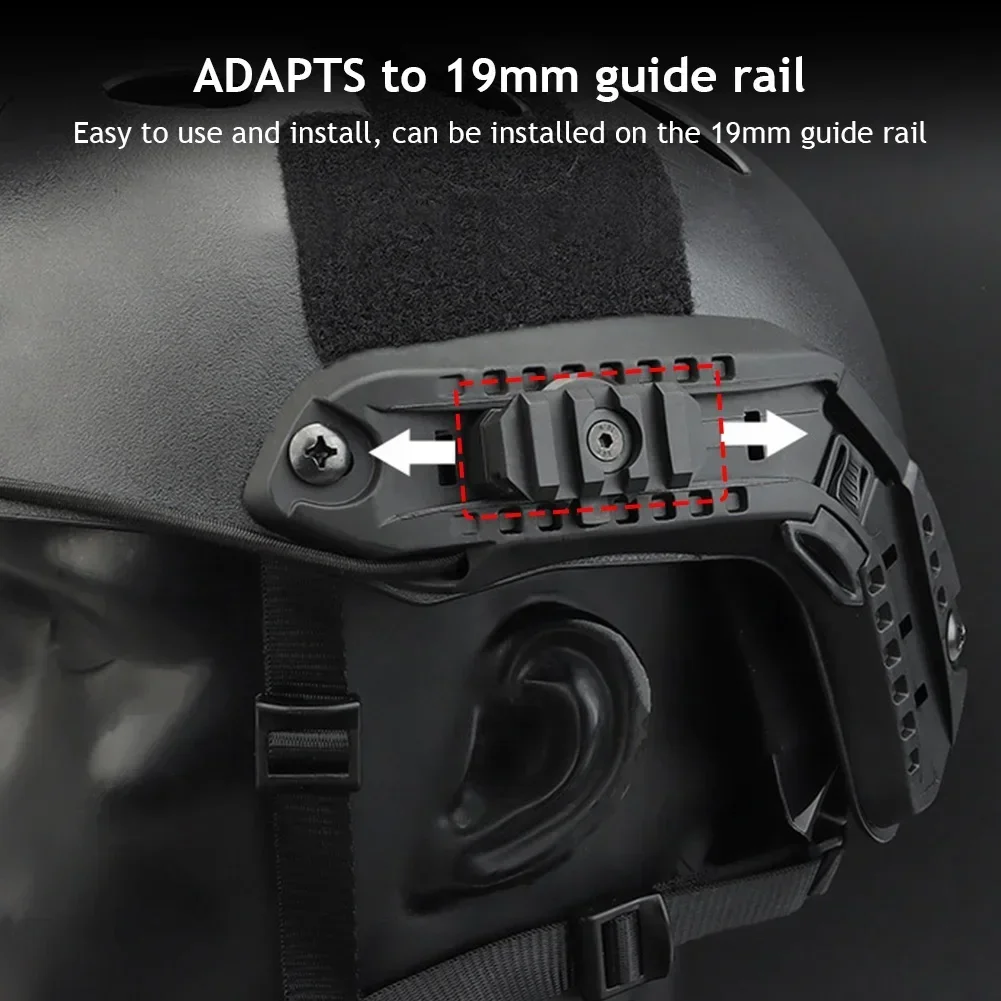 2pcs Tactical Helmet Side Rail Adapter regolabile rotazione della guida ad arco di 360 gradi per Airsoft Fast Helmet 19mm Picatinny