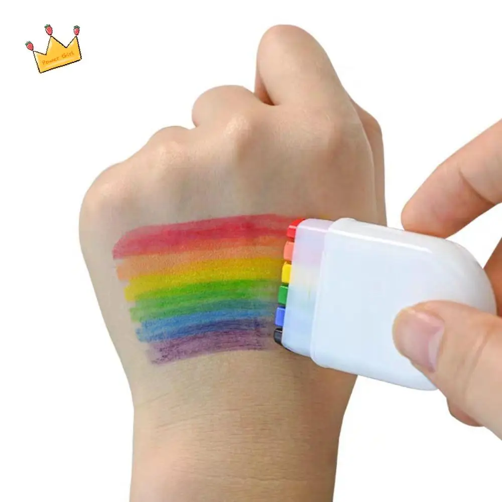 

6Pcs Washable Rainbow Face Paint Pen Colorful Pride Day Body Art Paint Carnival Party DIY Makeup Graffiti Crayon Paint Fans