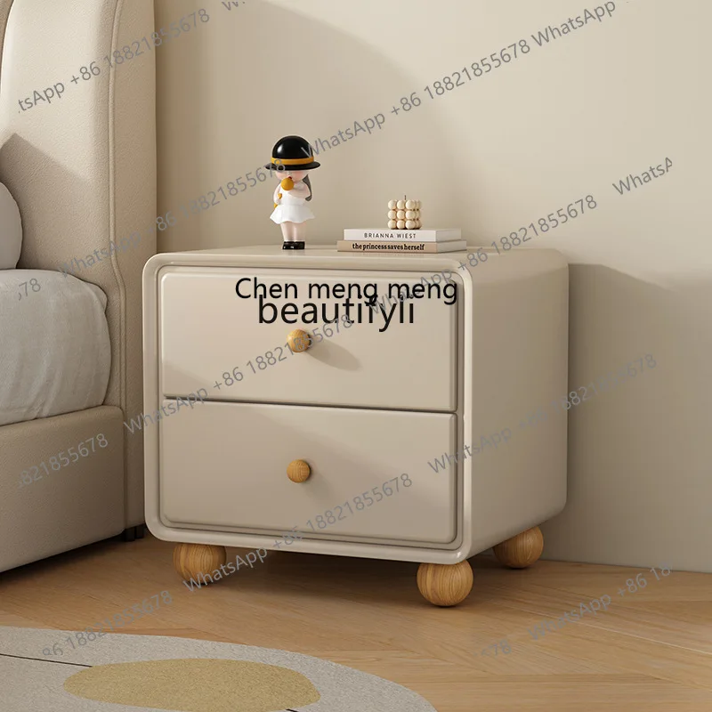 X Solid wood paint bedside table simple modern light luxury high sense, household bedroom small bedside storage cabinet