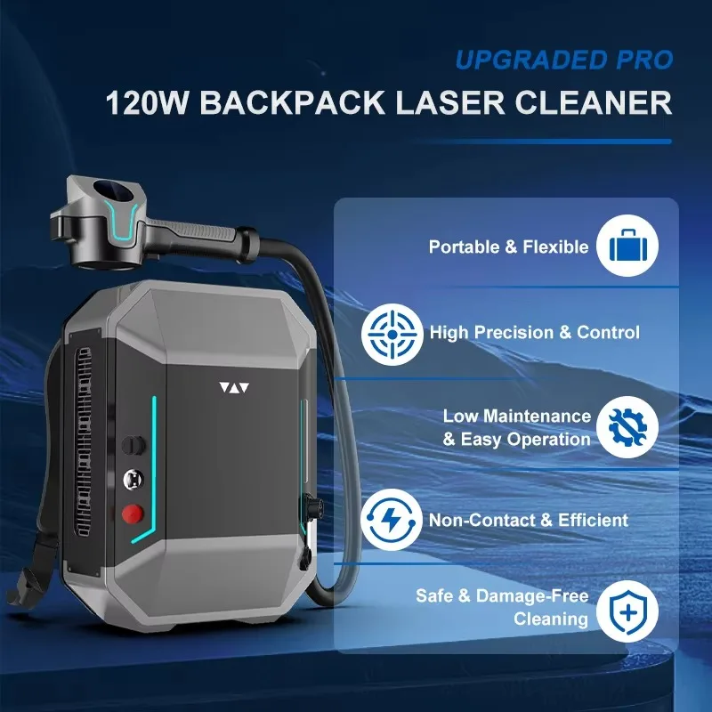 Portable 3-in-1 fiber pulse laser cleaner, laser engraving machine, backpack laser rust remover for metal wood paint removal