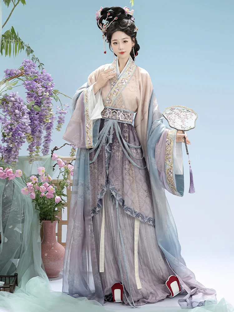 

Оригинальный комплект традиционной китайской одежды Hanfu для женщин: плиссированная юбка с поясом, весна-лето, полный комплект