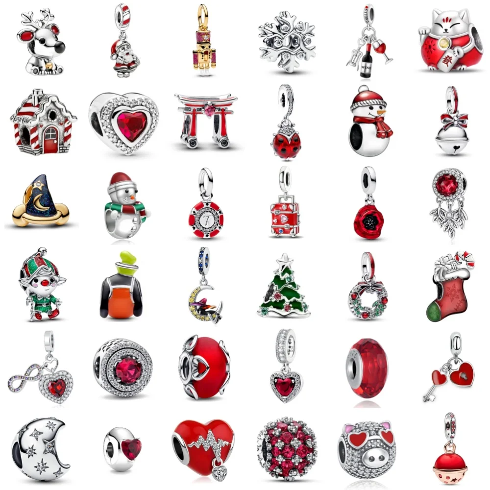 

Красная Рождественская серия DIY Ювелирные изделия Очаровательная помада Любовь Сердце Гантели Яблоко Бусина Подходит Оригинальный Браслет Украшение Европейский кулон