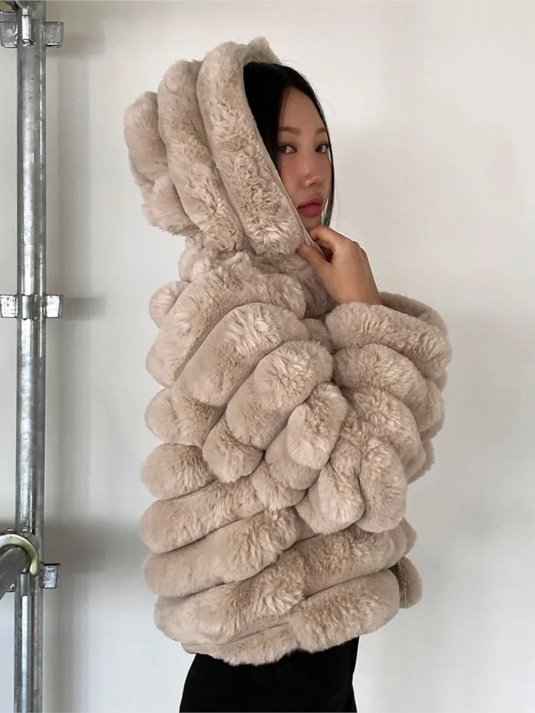 Autumn Winter Faux Fur Coat Women Fashion Hooded Ladies Furry Jacket Korean Style Long Sleeve Woman Fake Fur Coats