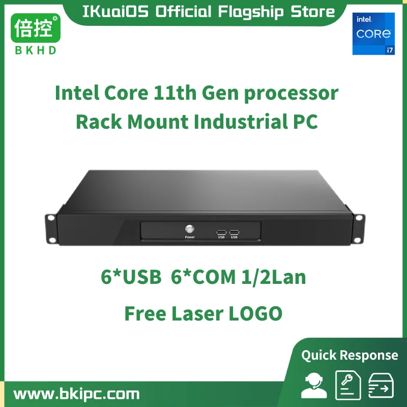 Rackmount ITX PC Industrial, 11. ª generación, Core i3, i7, RS232, RS485, 6COM, GPIO, 6USB, servidor Windows, Linux, logotipo láser gratis, 1U