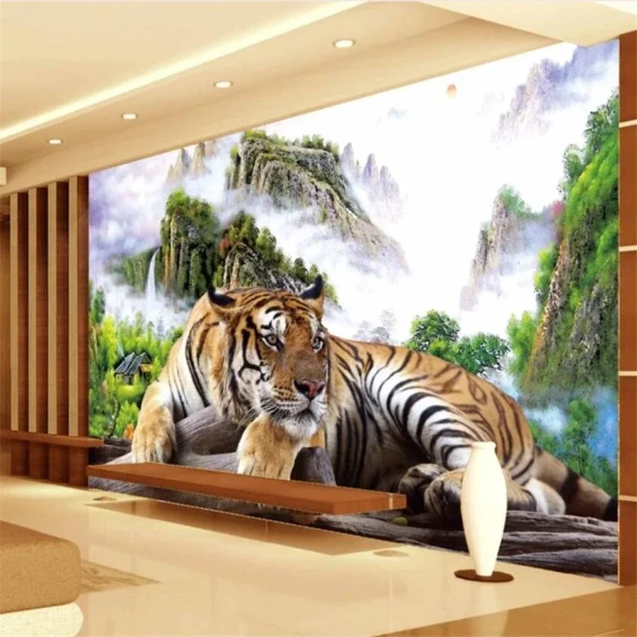 Custom wallpaper 3D Mural Tiger King Dominating Sofa Living Room Bedroom Background Art Paper Decoration down the Mountain Theme
