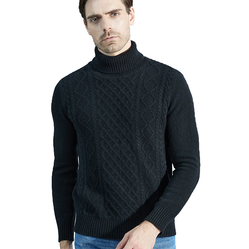 Fashion TurtleNeck Men\'s Knitted Sweaters Cashmere Sweater 100% Merino Wool Thick Knit Pullover Winter Fall Male Jumper Clothing