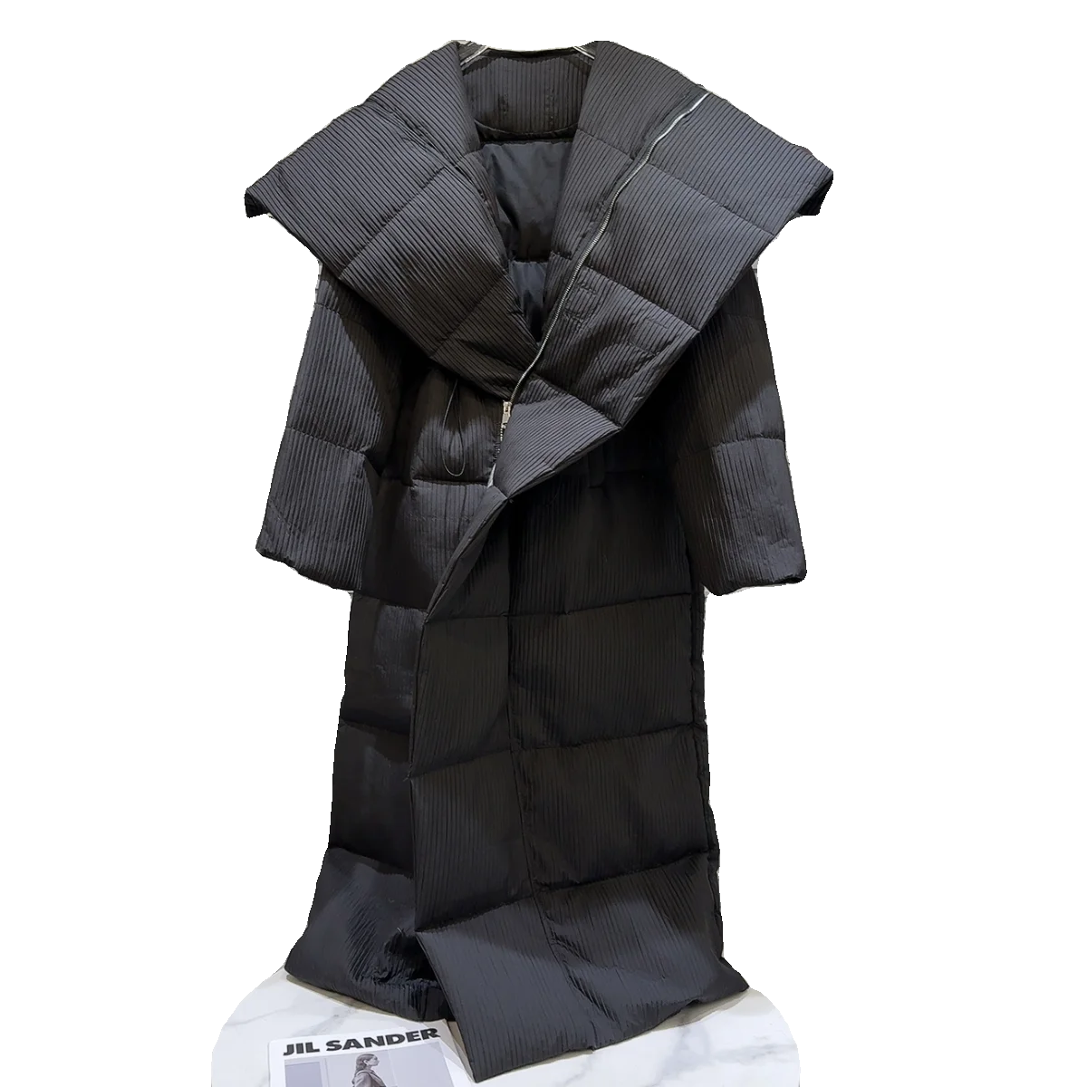 Trendy Winter Long Warm Du down Jaet Tessuto a righe Colletto grande Dstring Capispalla Cappotto Pendolarismo Sle Cappuccio non rimovibile