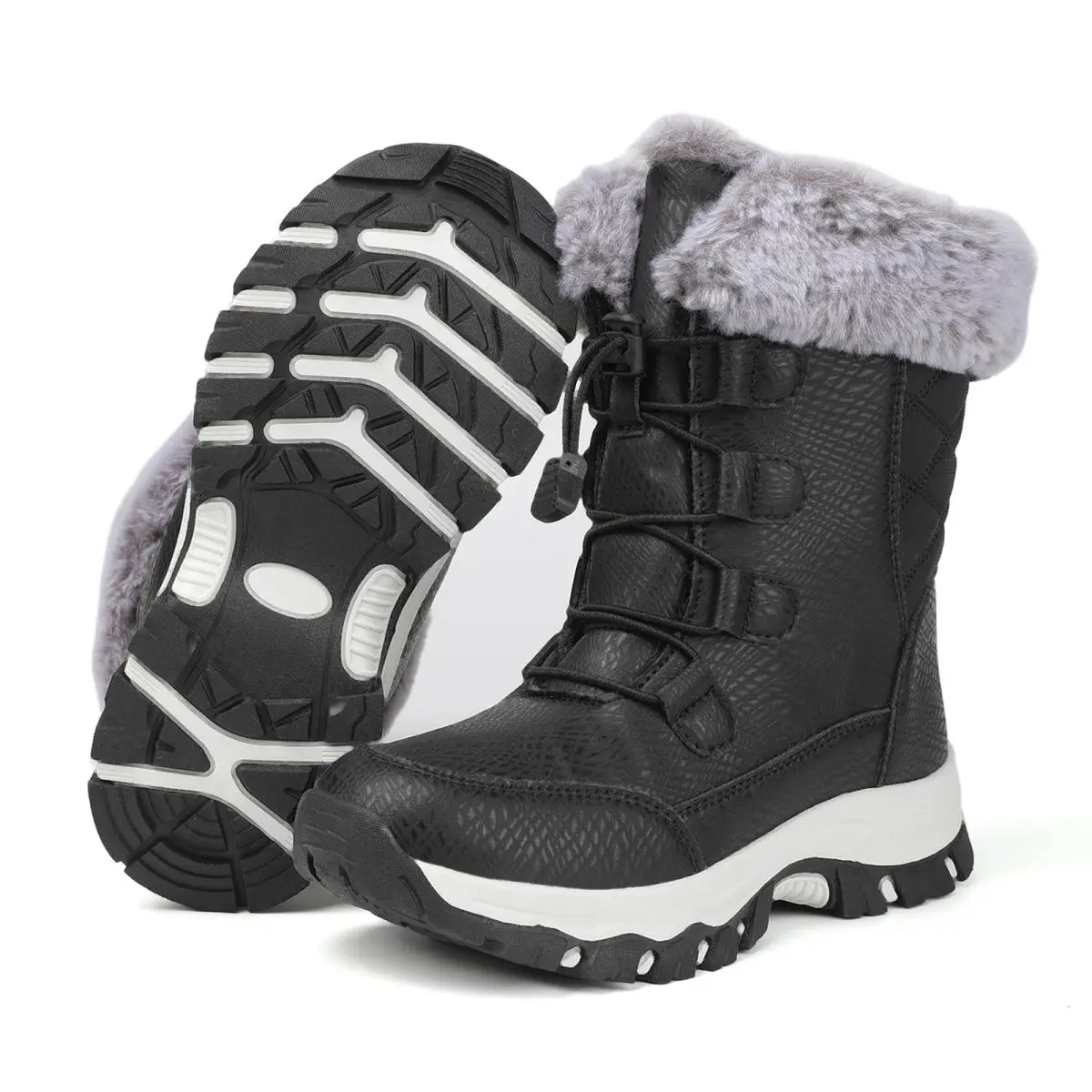 Womens Winter Snow Boots Waterproof Shoes Walking Comfortable Hiking Tennis Booties Furry Mid Calf Warm Lightweight